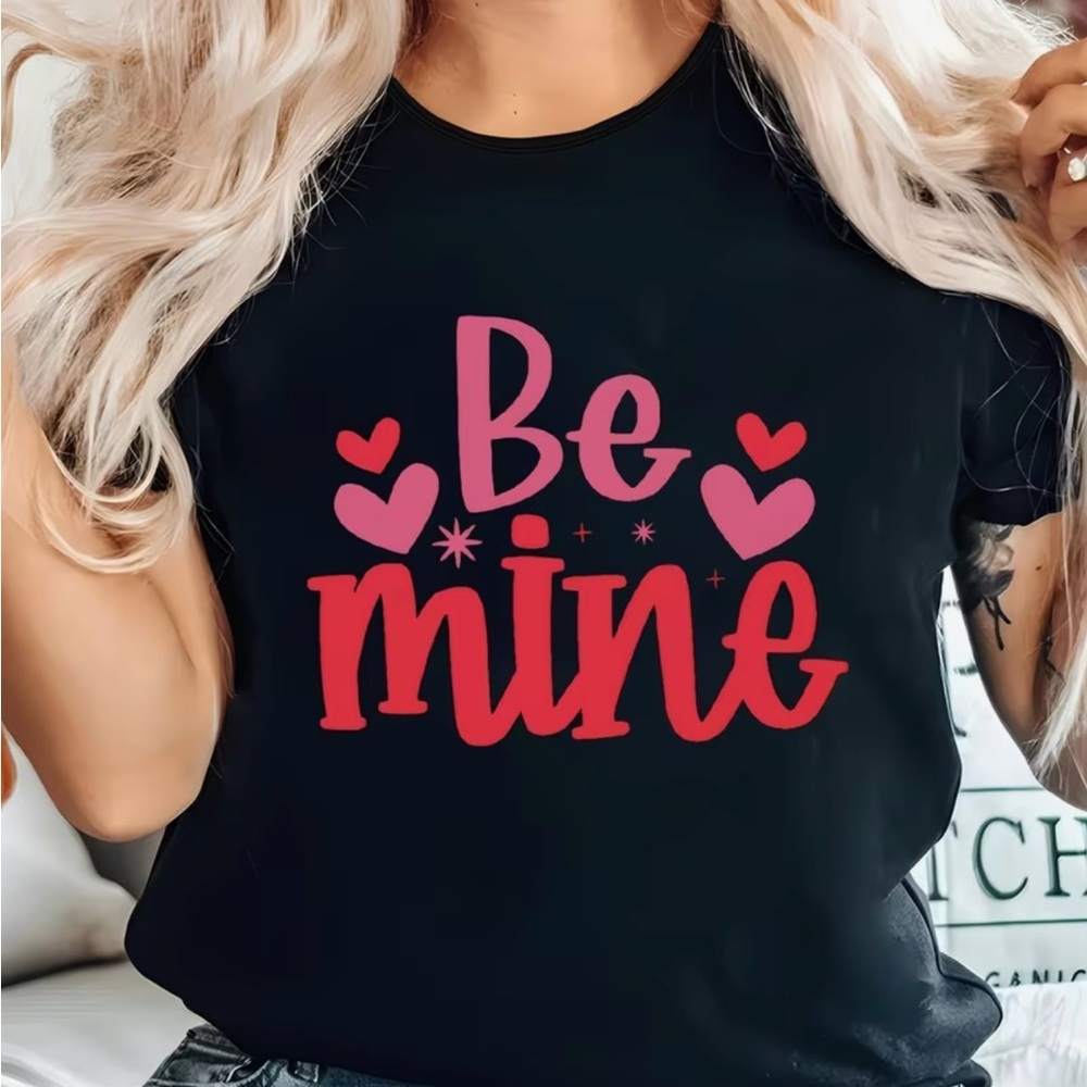Black 'Be Mine' Valentine’s Day Graphic T-Shirt